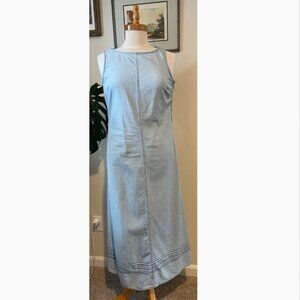 VTG Liz Claiborne Women's Chambray Blue White Denim Dress Embroidery Petite 6